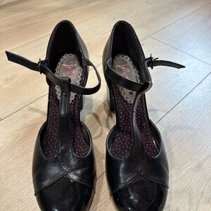 Jellypop Black Heels with Peep Toe and Ankle Strap